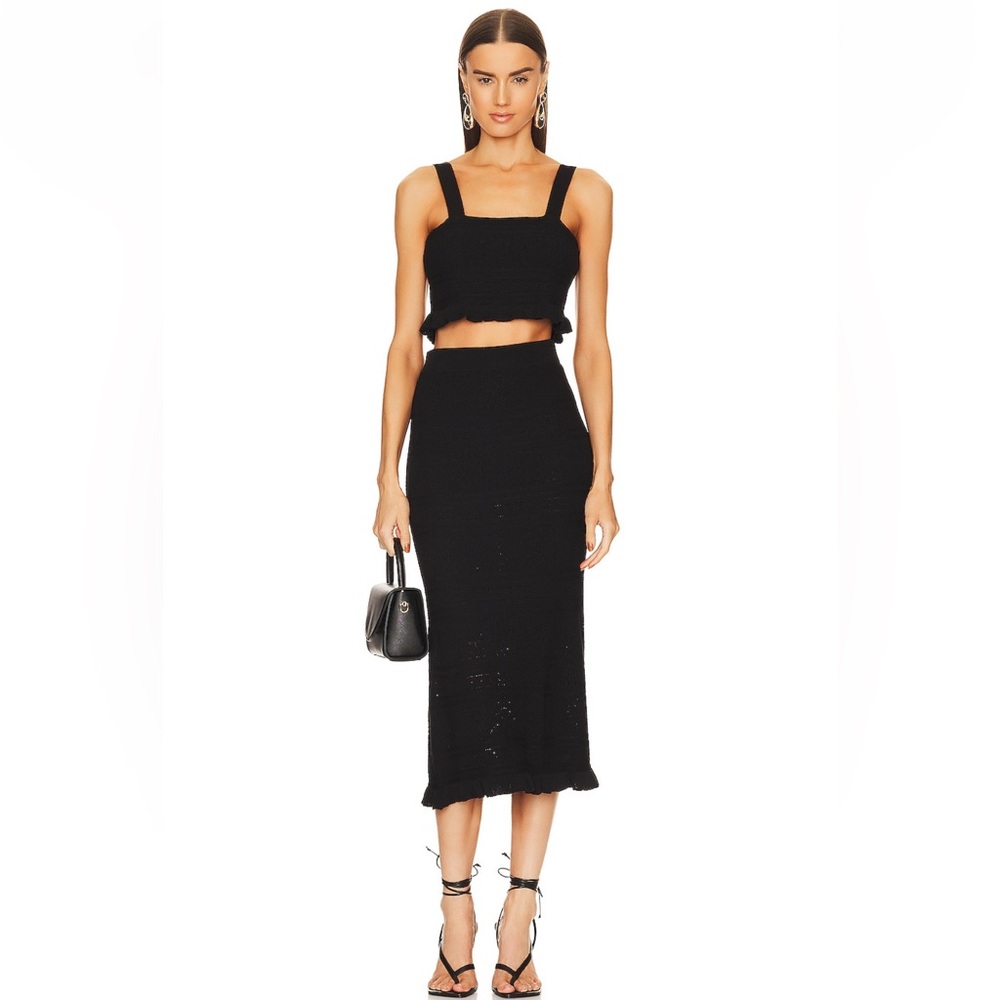 Karina Grimaldi Lata Knit Skirt Set in Elegant Black. Size XS